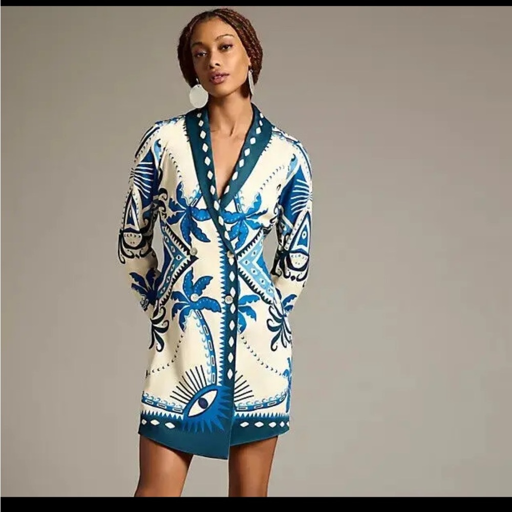 FARM Rio Blue and Cream Mini Dress
